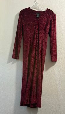 VTG Brett Alixander Womans Crushed Velvet Dress Size 14 Maroon Tie Back